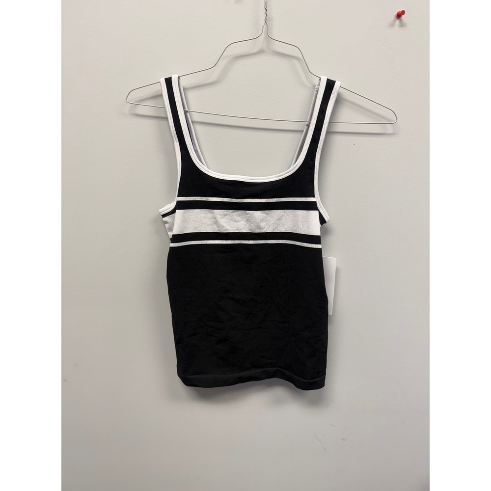 Athleta Renew Seamless Square Neck Tank Black White Striped Ribbed Small NWT